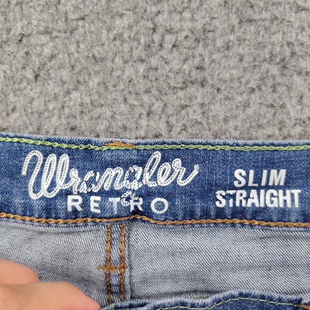 Wrangler Retro Slim Straight Jeans Mens 38x31 Blue Denim Workwear Western Rodeo - Picture 4 of 8